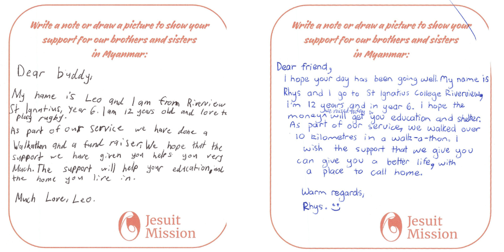 Handwritten messages of support for the people of Myanmar